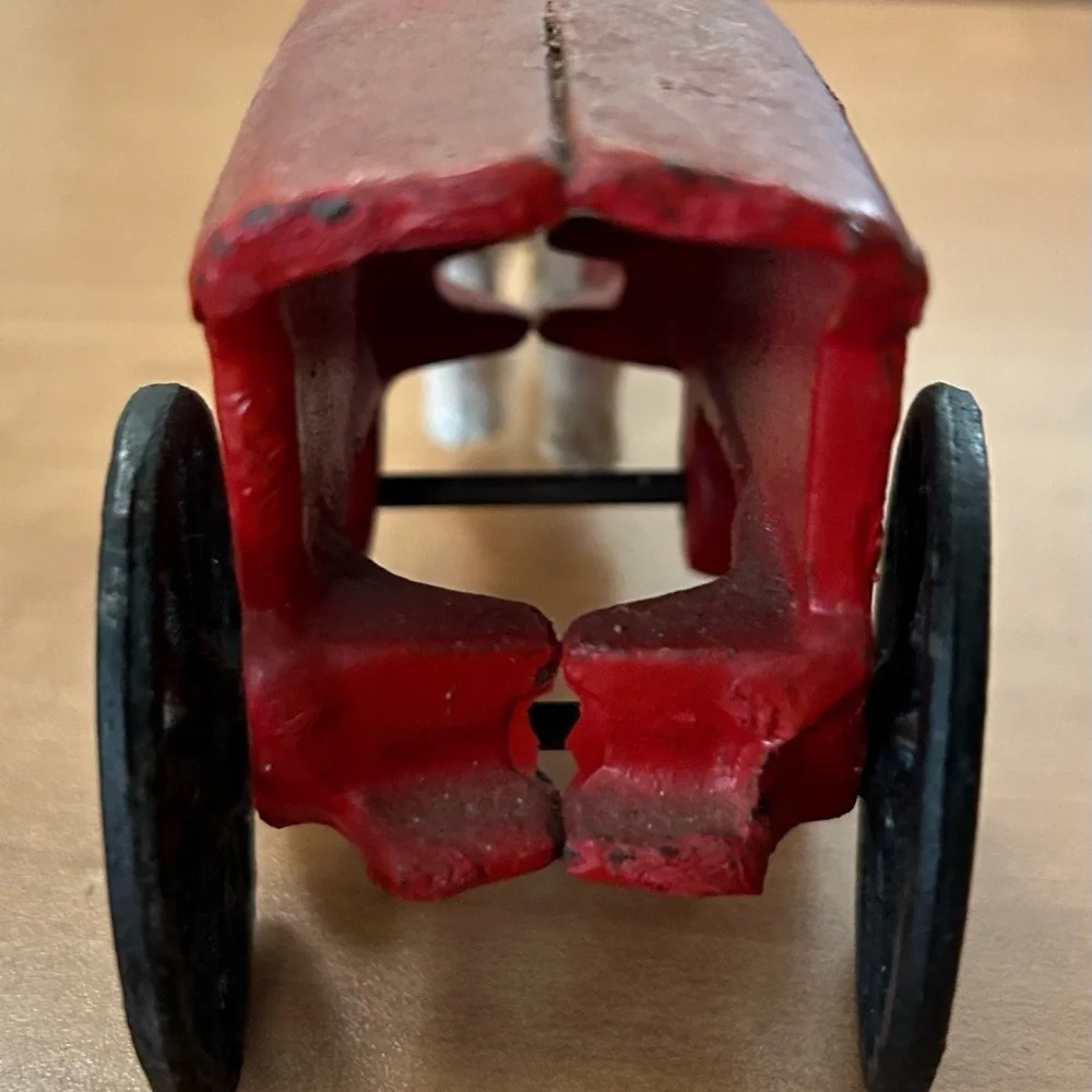 Vintage Cast Iron Toy white Horse with red Ice Wagon Cart